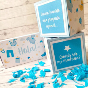 TARJETA EXPLOSIVA PADRINOS CELESTE